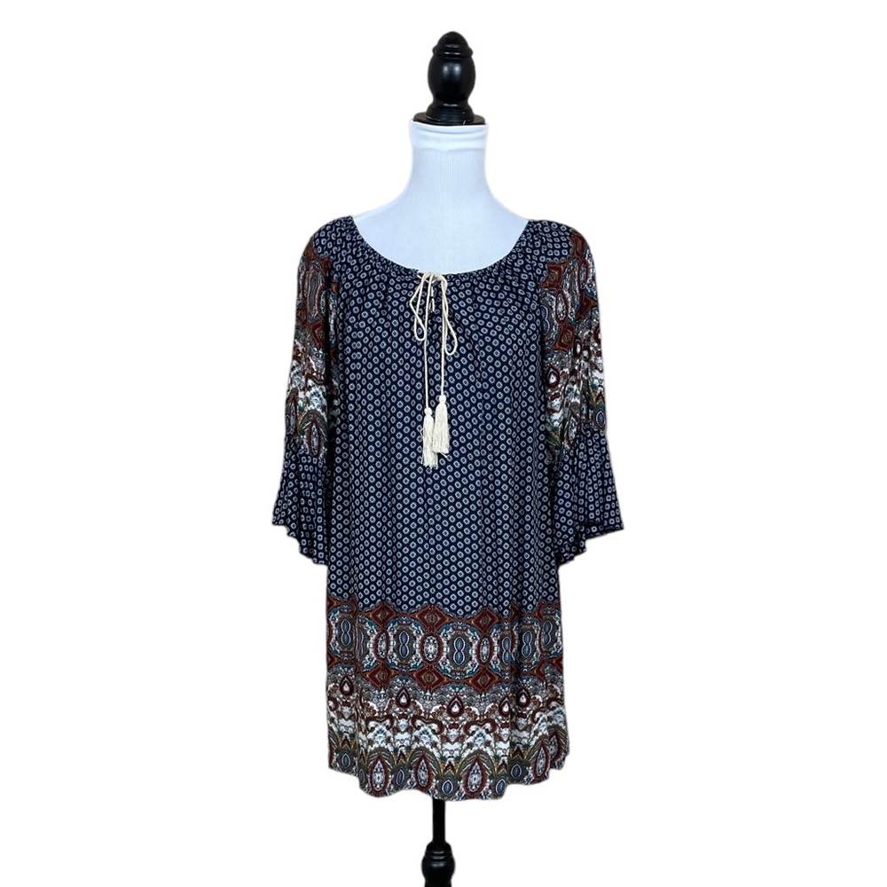 Umgee Tassel Tie Bell Sleeve Boho Dress/Tunic NWT (GMH) - Picture 2 of 10